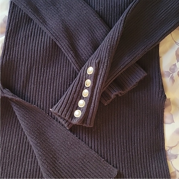 MAJE PARIS NAVY RIBBED TUNIC SWEATER WITH GOLD BUTTONS SIZE 3 LARGE - Picture 3 of 4